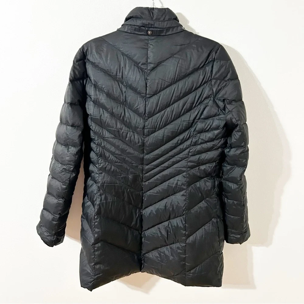 Lands’ End Longer Length Front Zip Down Puffer Coat Parka NO Hood Pockets Black